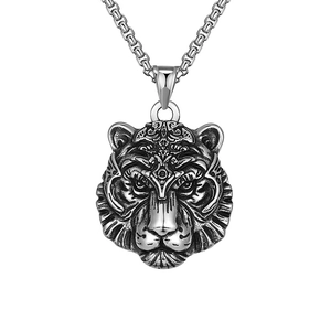 Retro Gothic Tigerkopf Anhänger Kette Für Herren Edelstahl Legierung Tier Charm Schmuck Distressed Vintage Halskette