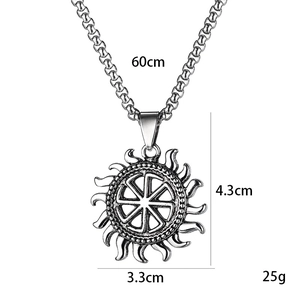 Retro stainless steel Slav Sun Wheel Kolovrat sun pendant necklace with 60cm chain