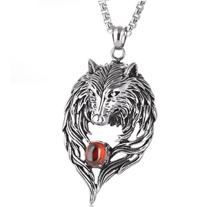 Vintage Wolf Head Pendant Necklace Stainless Steel Chain Alloy Inlaid Rhinestone Hip Hop Punk Biker Jewelry For Men