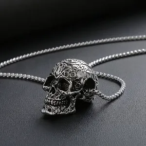 Vintage Gothic Skull Pendant Necklace For Men Women Stainless Steel Chain Alloy Punk Hip Hop Rock Jewelry Retro Charm Gift