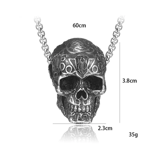 Vintage stainless steel skull pendant necklace with 60cm chain for men and women