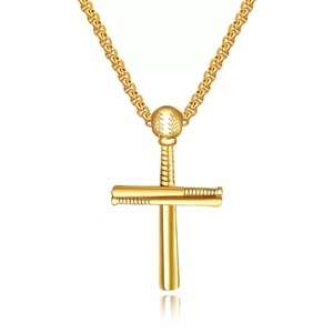 Goldene Baseball-Kreuz-Halskette mit Schlägern und dicker Boxkette für Herren