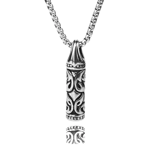 Collier Pendentif Cylindre Gravé Tribal Vintage Avec Chaîne En Acier Inoxydable Pour Homme Femme Style Punk Bijoux