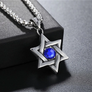 Vintage Star Of David Necklace Stainless Steel Hexagram Pendant Necklace With Rhinestone Religious Jewelry For Men Women Daily Party Accessory
