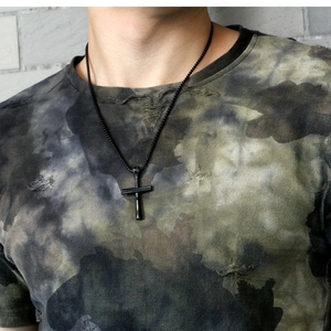 Herren Kreuzanhänger Halskette aus schwarzem Edelstahl im Baseballschläger-Design mit Kugelkette