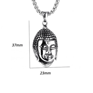 Religious stainless steel Buddha head pendant necklace for men with 37mm height dimensions