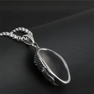 Silver Buddha head pendant necklace in stainless steel for men with retro hollow design