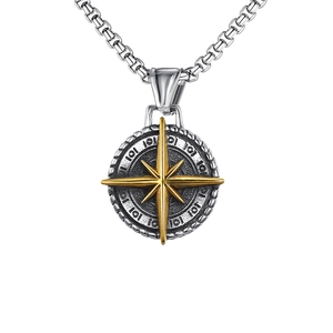 Vintage Compass Pendant Necklace Stainless Steel Retro North Star Octagram Jewelry For Men Hip Hop Punk Box Chain Necklaces