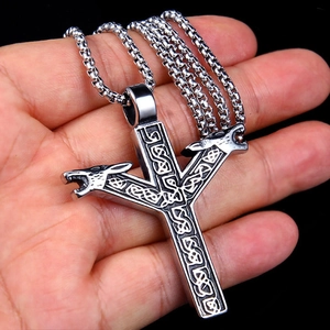 Collar vikingo para hombre con colgante de cabeza de lobo celta y cadena de eslabones gruesos