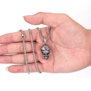 Vintage punk skull pendant necklace with goggles and stainless steel box chain for men