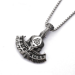 Collier Pendentif Hache Marteau de Thor Viking Acier Inoxydable Mjolnir Valknut Bijoux pour Hommes Accessoires Mythologie Nordique