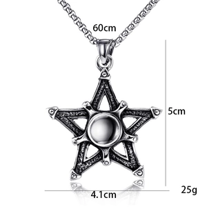 Hip-hop pentagram ster titanium staal ketting met 60cm ketting voor dames heren