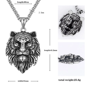 Collier avec pendentif tête de lion hip hop en acier inoxydable pour homme avec chaîne