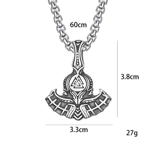 Pendentif hache de Viking avec gravure Valknut et chaîne en acier inoxydable de 60 cm