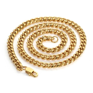 Polished gold plated stainless steel heavy Cuban link chain necklace with lobster clasp