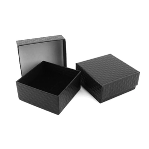 Classic black square jewelry gift box with textured diamond pattern and velvet interior