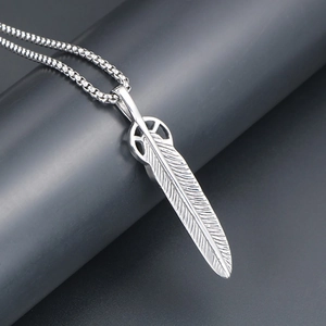 Japanese style titanium steel feather pendant necklace with vintage silver finish