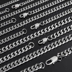 Polished silver stainless steel Cuban link chains with lobster clasp for men