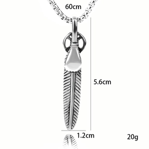 Vintage silver feather pendant necklace with pearl chain measuring 60cm for daily wear