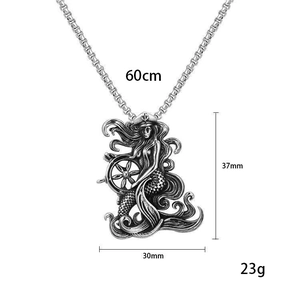 Herren Hip Hop Meerjungfrau Kapitän Anhänger Halskette mit 60cm Stahlkette im Vintage Stil