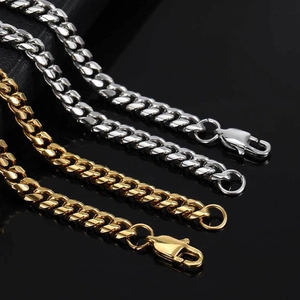 Polished stainless steel Cuban link chains in gold and silver with lobster clasps