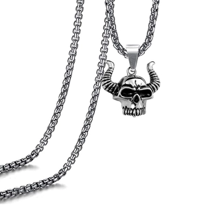 Vintage Titanium Steel Skull Bull Head Pendant Necklace For Men Women Punk Gothic Hip Hop Street Jewelry Box Chain Necklace