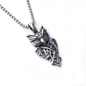 Collier Pendentif en Acier Inoxydable Vintage Viking Nœud Celtique Hibou Crâne Croix Lion Ange Bijoux Punk Gothique Mixte