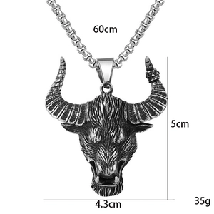 Retro stainless steel bull head pendant necklace for men with 60cm chain dimensions