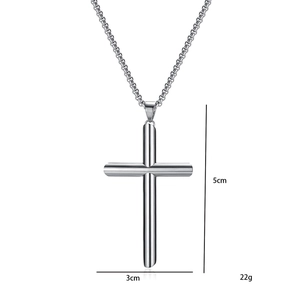 Polished stainless steel cross pendant necklace with 5cm height and box chain