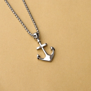 Men's vintage stainless steel anchor necklace with skull pendant and box chain