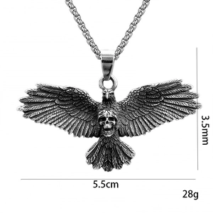 Vintage stainless steel eagle wings and skull pendant necklace on square pearl chain