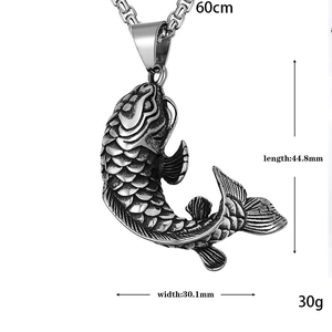Retro stainless steel koi fish pendant necklace with 60cm chain and scale texture