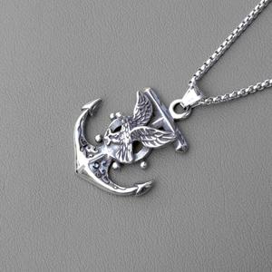 Collier Pendentif Aigle Ancre en Alliage et Acier Inoxydable Style Punk Gothique Bijou Nautique Vintage pour Hommes Femmes