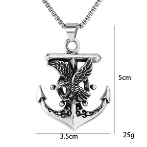 Collier avec pendentif ancre aigle et crochet pirate vintage avec gouvernail gravé