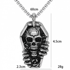 Punk Vintage Edelstahl Sarg Totenkopf Anhänger Halskette mit Rosen Details