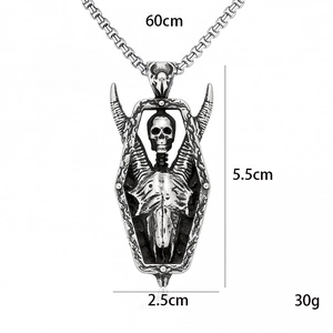 Punk style goat skull pendant in silver stainless steel with 60cm chain for men