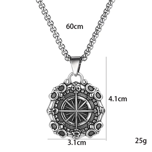 Collana con ciondolo a bussola in acciaio inossidabile da uomo con catena da 60cm argento