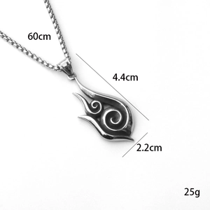 Silver stainless steel spiral flame pendant necklace with a 60cm square link chain