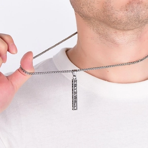 Gothic vintage stainless steel pillar pendant necklace with floral engravings for men