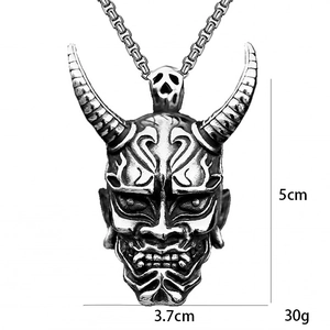 Collier avec pendentif masque Hannya style urbain en acier inoxydable argent