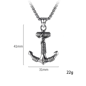 Retro stainless steel anchor pendant necklace for men with rope wrap texture details