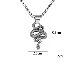 Hip hop cobra snake pendant necklace in stainless steel with detailed scales and 22g weight