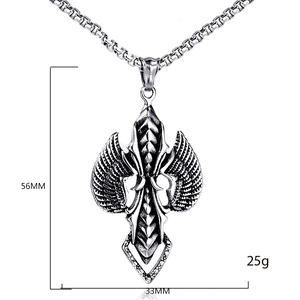 Edelstahl Herren Halskette mit Engelsflügel Kreuz Anhänger in Vintage Silber Optik