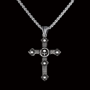 Collana gotica con croce e teschio in acciaio inossidabile con pendente e catena