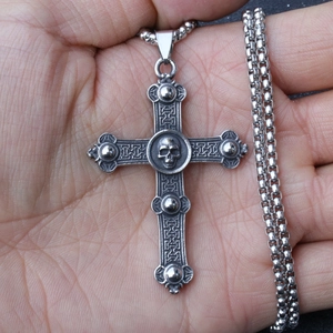 Collana con Pendente a Croce di Teschio Gotico Vintage per Uomo Donna Catena a Box in Acciaio Inossidabile Gioielli Punk Hip Hop