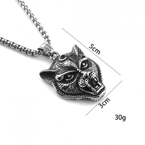 Punk vintage wolf head pendant necklace in silver stainless steel for men