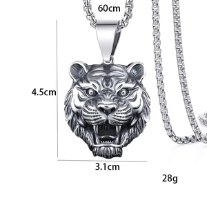 Retro hip-hop stijl tijgerkop hanger ketting met vintage afwerking en 60 cm box ketting