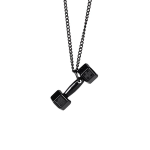 Collier haltère noir minimaliste pour le fitness avec pendentif en acier inoxydable poli