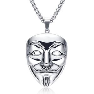 Collier Pendentif Masque en Alliage Vintage pour Hommes Femmes Hip Hop Chaîne Longue Bijoux Individuels Rétro Or Argent