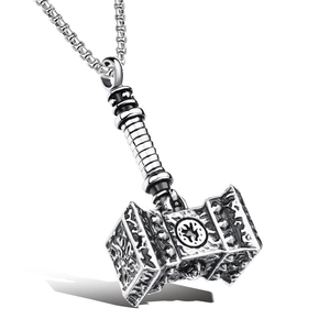 Retro stainless steel Thor's hammer Mjolnir pendant necklace with Viking patterns